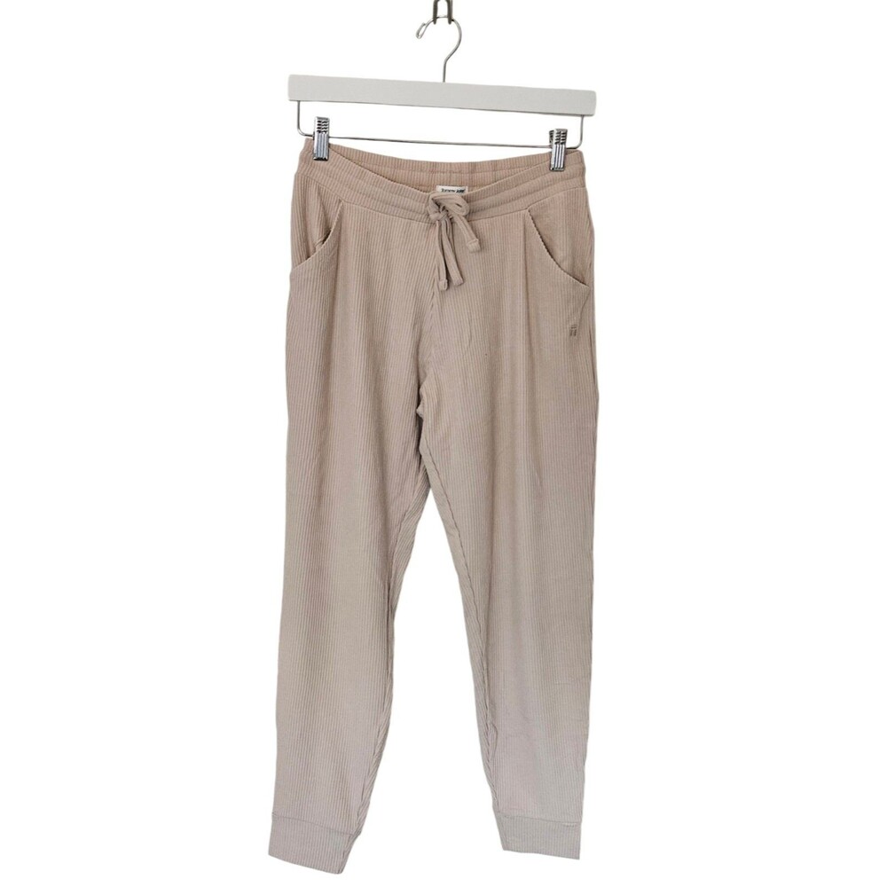 Tommy John Women’s Doeskin Beige Ribbed Joggers Comfy Lounge Pants SMALL NEW $82